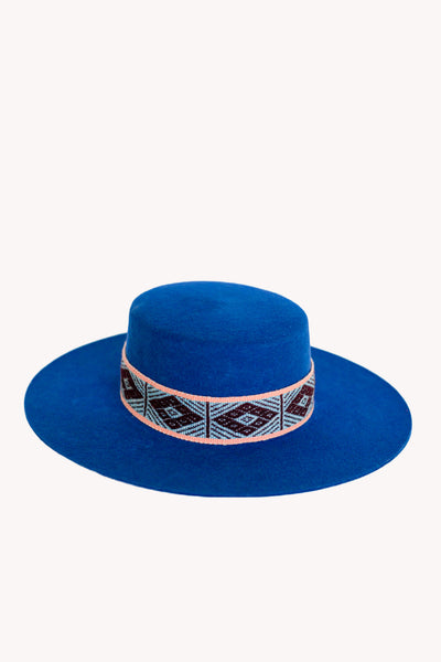 Blue Spanish style alpaca wool handmade hat