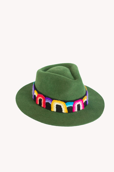 Green Fedora style alpaca wool hat