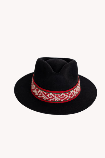 Black Fedora Hat with Balance Intention Band Removable Intention Hat Textile Band