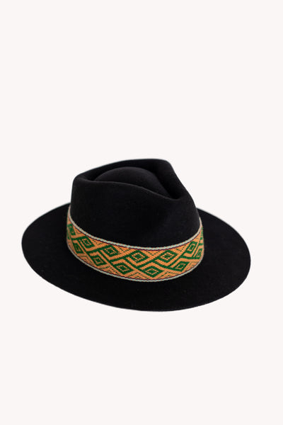 Black Fedora style alpaca wool Peruvian hat