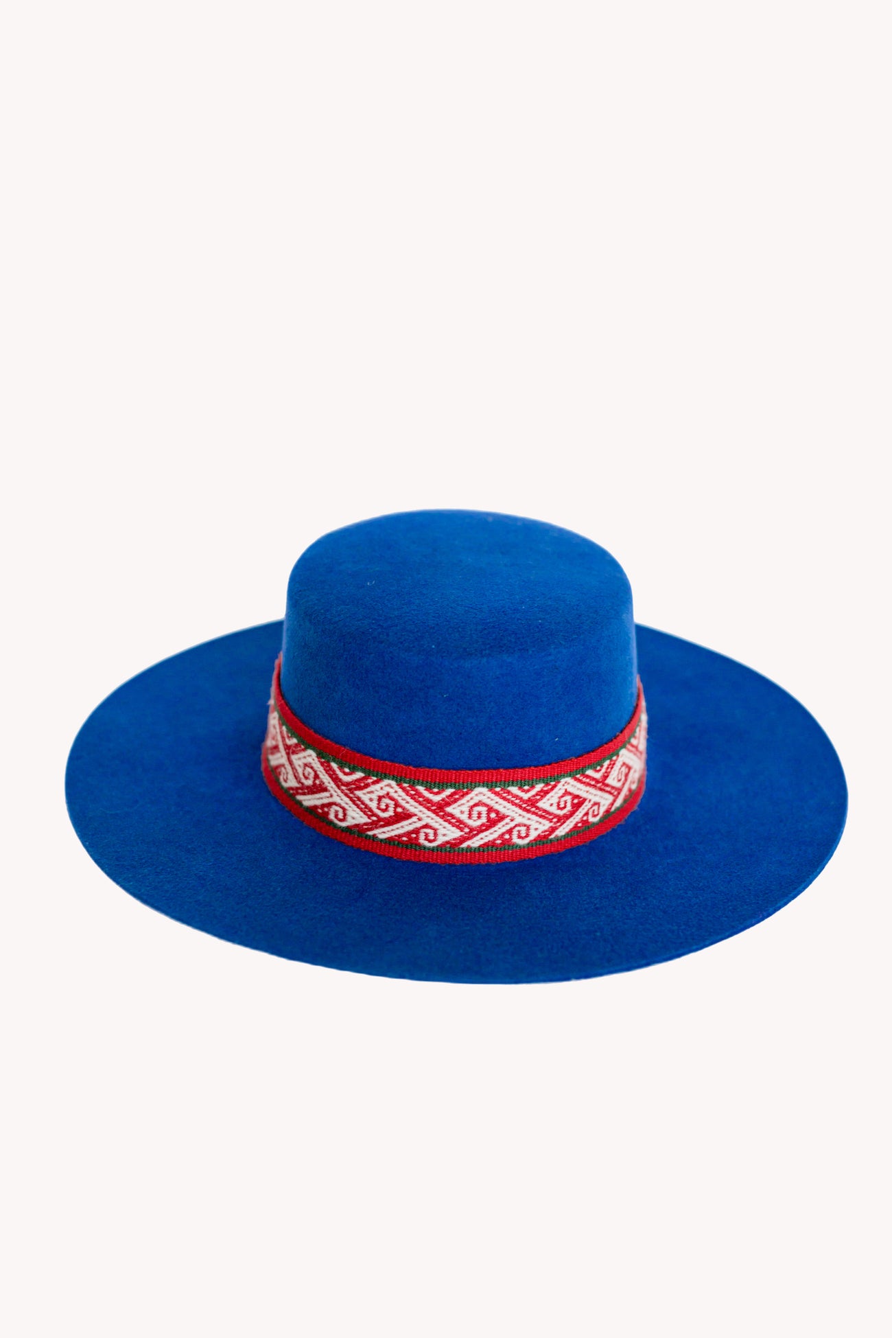 Blue Spanish style alpaca wool flat top hat