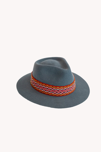 Blue Fedora style alpaca wool artisan hat