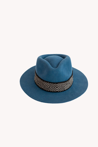 Blue Fedora style alpaca wool handmade hat