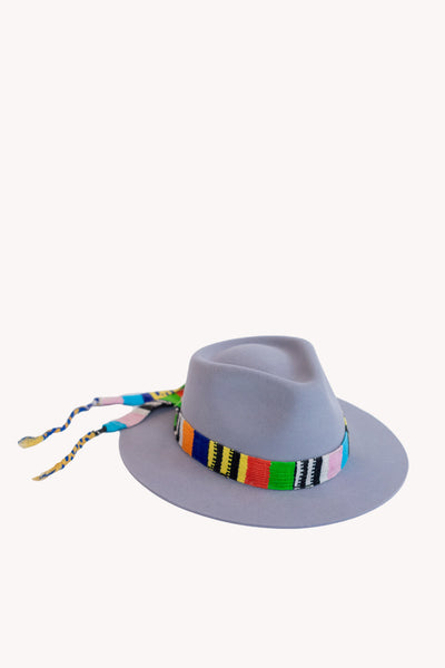 Grey Fedora Hat with Unity Tied Intention Band Removable Intention Hat Textile Band
