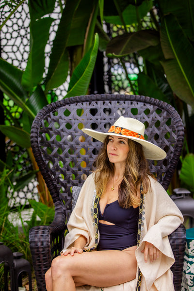 Wide Brim White Palm Leaf Straw Hat