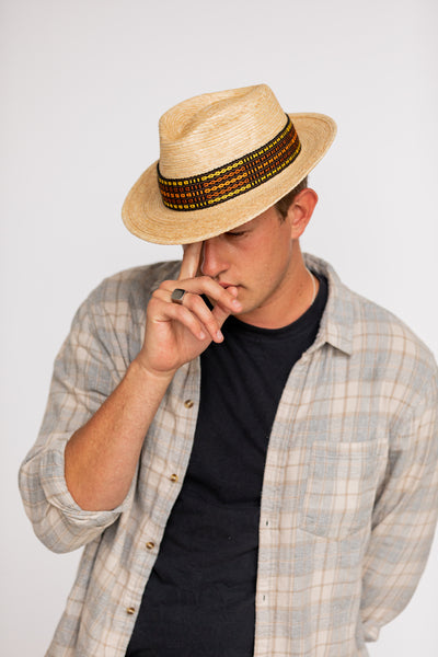 Straw Fedora style palm leaf rancher hat