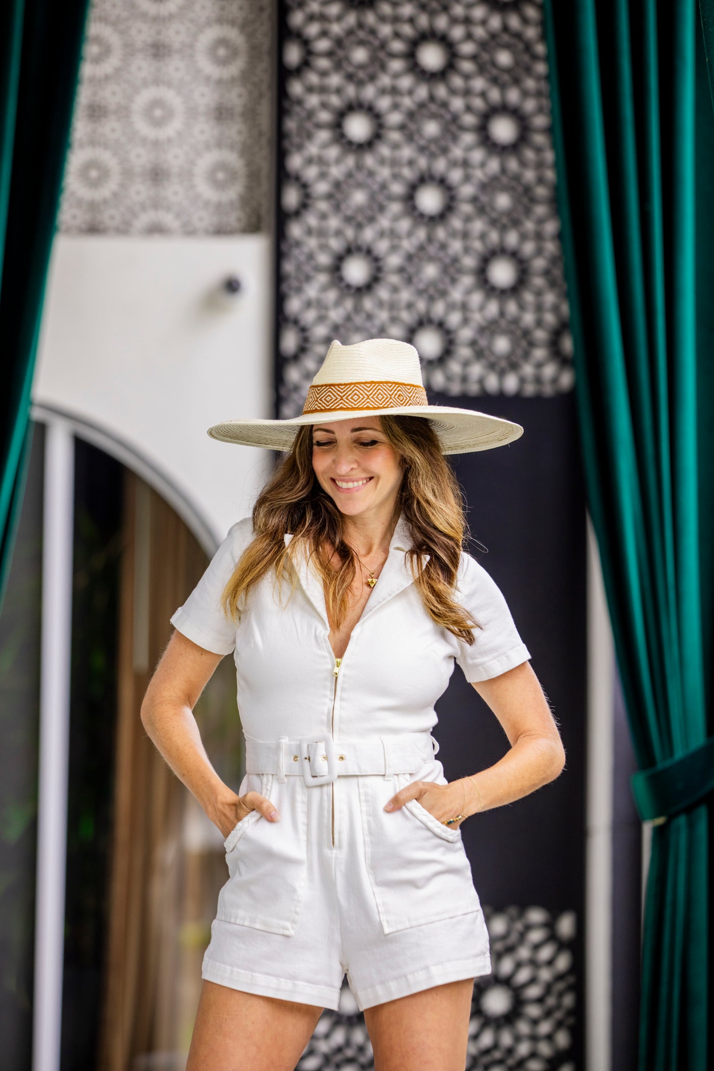 Wide Brim White Palm Leaf Straw Hat