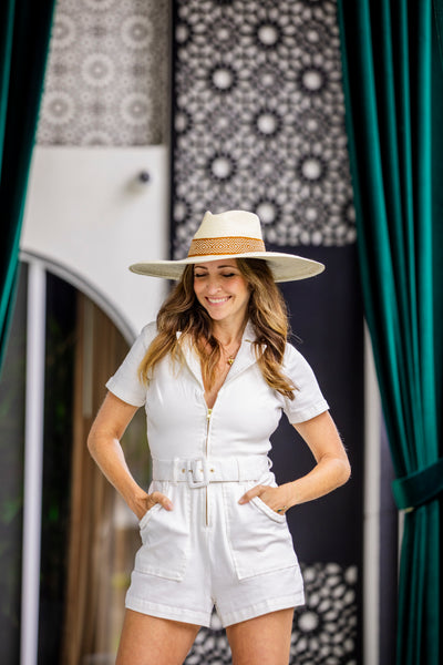 Wide Brim White Palm Leaf Straw Hat