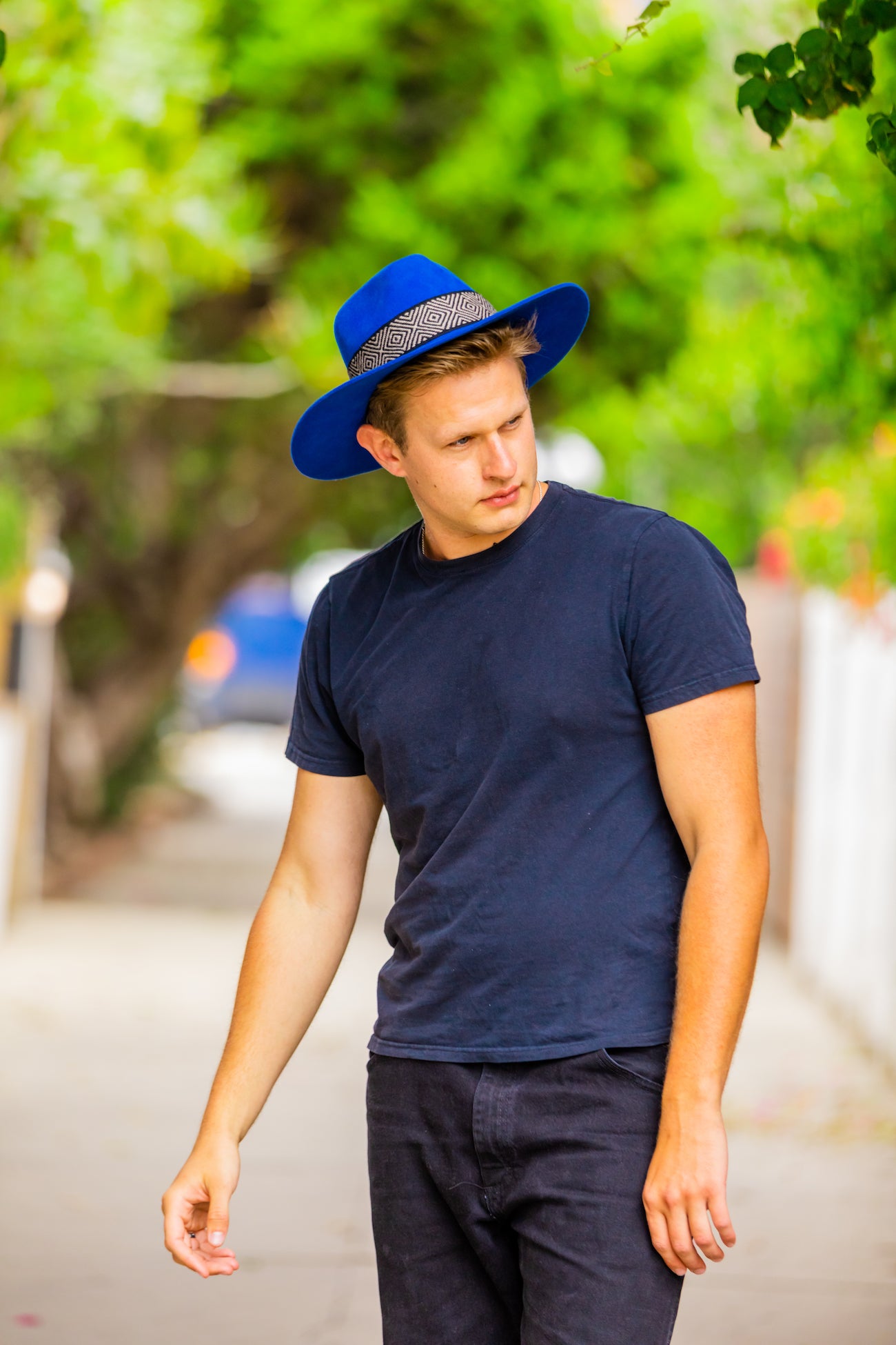 blue western style cowboy hat