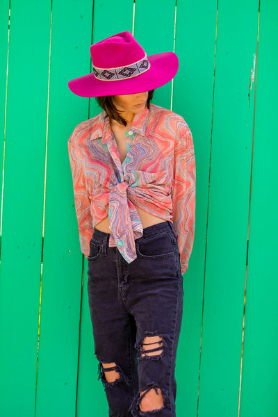 Pink western style bold hat