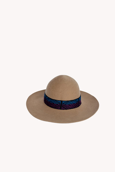 Beige Floppy Hat with Wisdom Intention Band Removable Intention Hat Textile Band