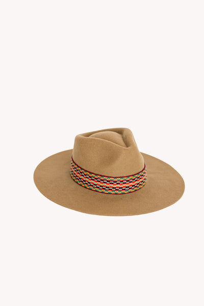 Happiness Intention band on a beige western hat Removable Intention Hat Textile Band