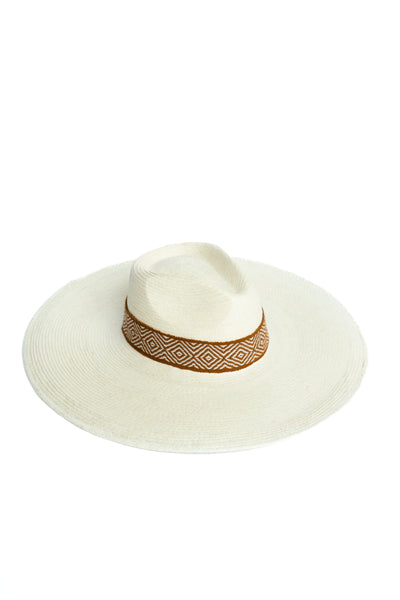 Wide Brim White Palm Leaf Straw Hat