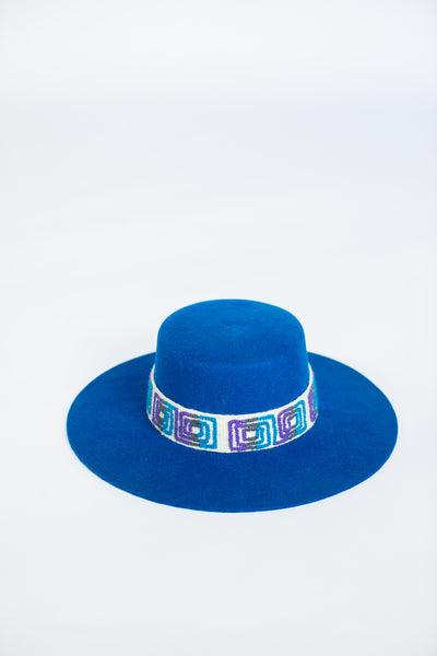 Electric Blue Spanish Hat with Conscious Intention Band Removable Intention Hat Textile Band