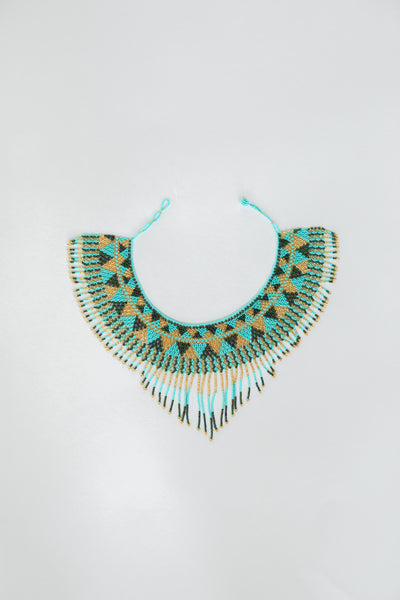 Cascading blue beaded hat necklace