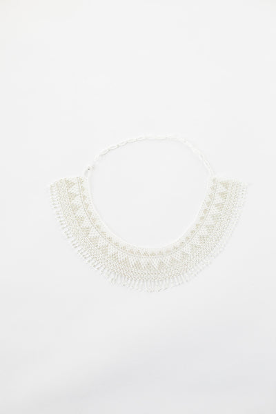 white beaded hat necklace