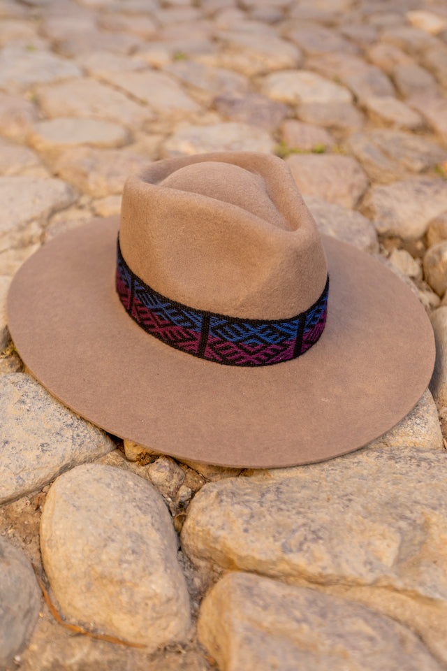 Beige Rancher Hat with Wisdom Intention Band  Removable Intention Hat Textile Band